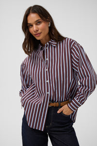 KAFFE Kagavina Fudge Oversized Shirt with Provence Blue/White Stripe