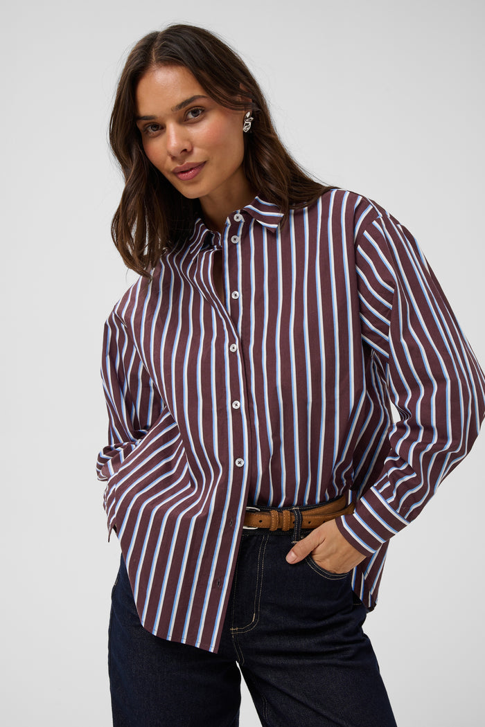 KAFFE Kagavina Fudge Oversized Shirt with Provence Blue/White Stripe