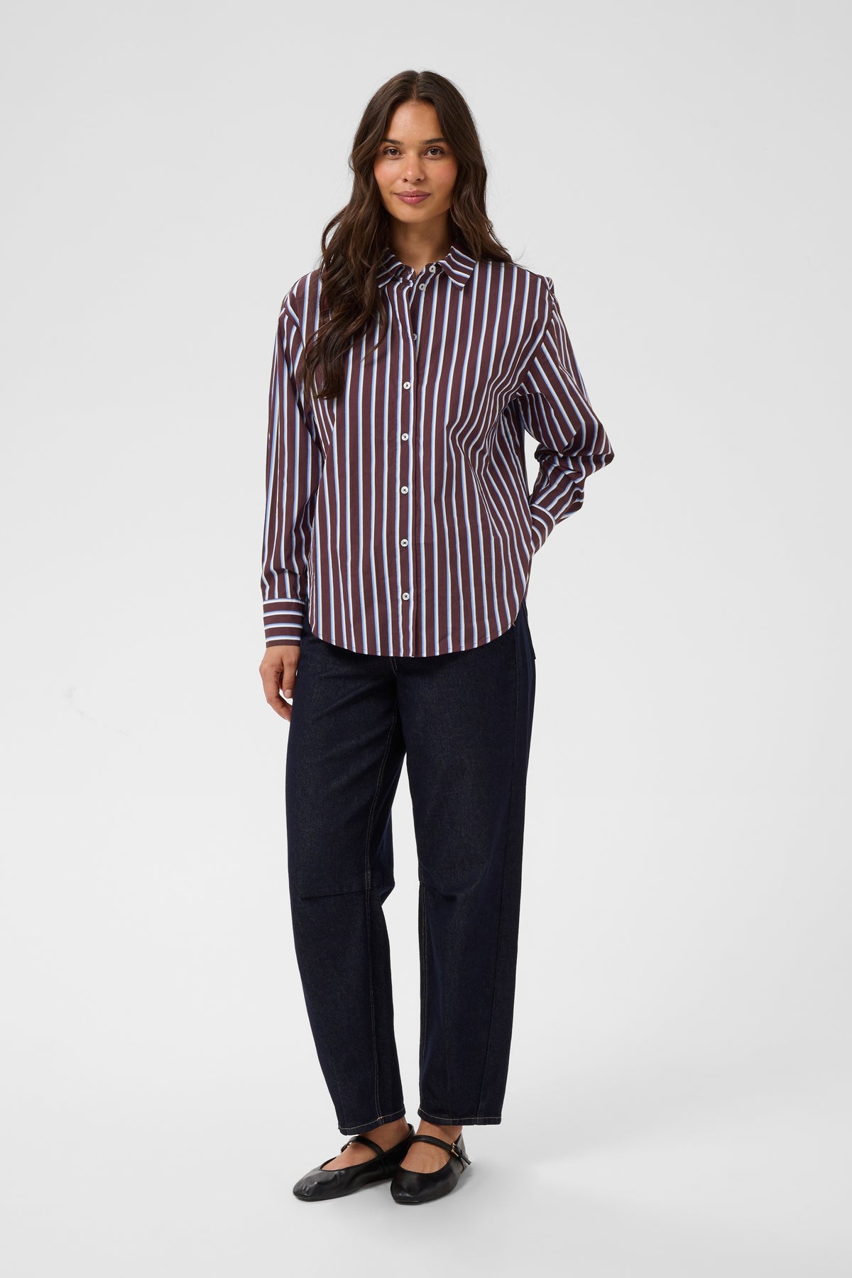 KAFFE Kagavina Fudge Oversized Shirt with Provence Blue/White Stripe
