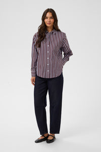 KAFFE Kagavina Fudge Oversized Shirt with Provence Blue/White Stripe