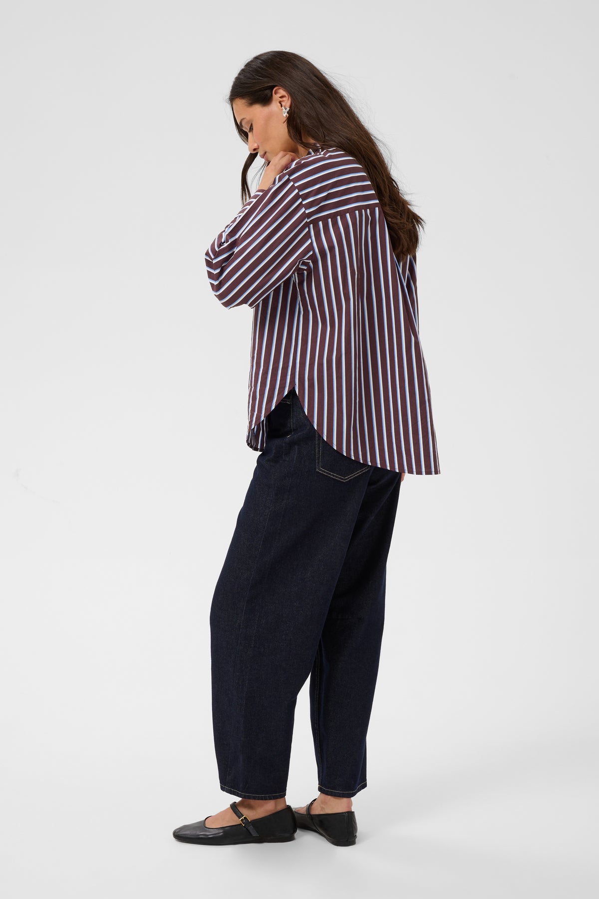 KAFFE Kagavina Fudge Oversized Shirt with Provence Blue/White Stripe