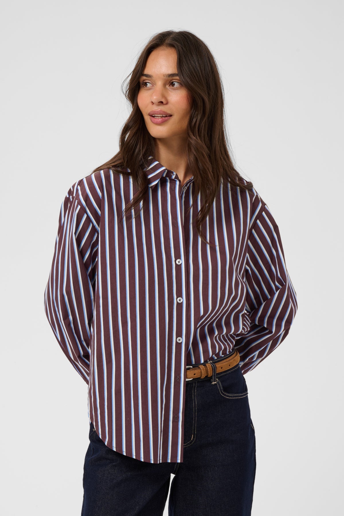 KAFFE Kagavina Fudge Oversized Shirt with Provence Blue/White Stripe