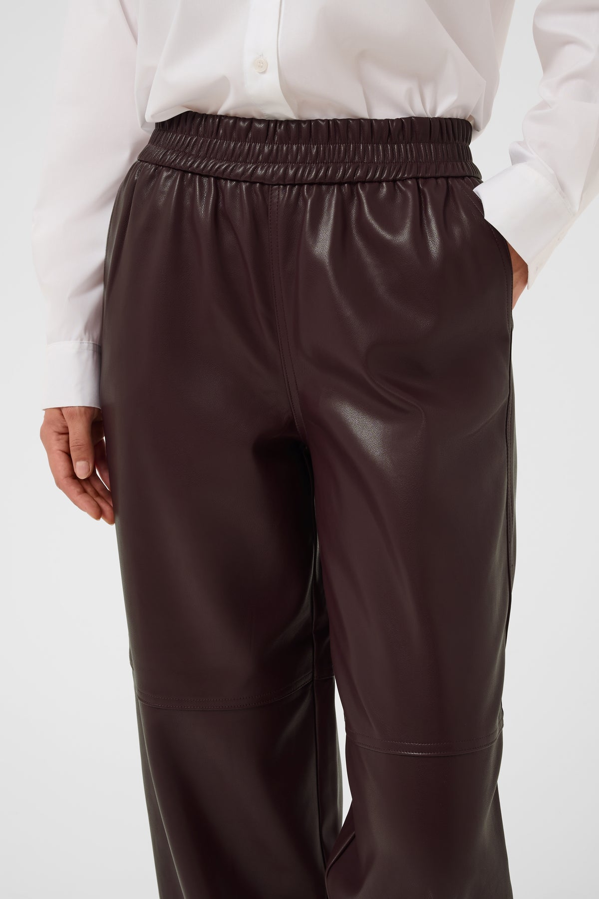 Kaffe Kaarense Fudge Burgundy Barrel Leg Faux Leather Joggers