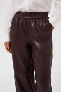 Kaffe Kaarense Fudge Burgundy Barrel Leg Faux Leather Joggers