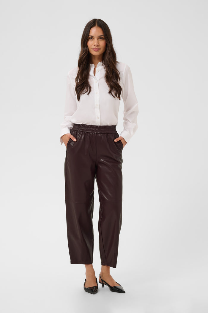 Kaffe Kaarense Fudge Burgundy Barrel Leg Faux Leather Joggers