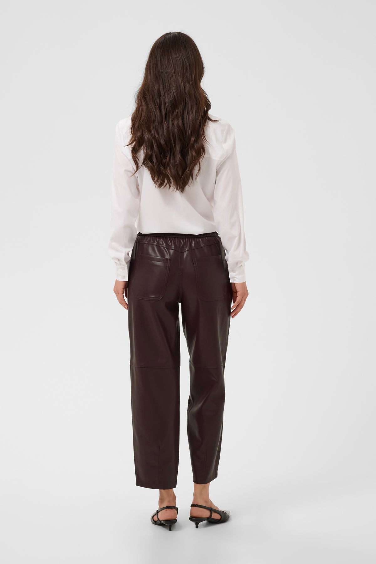 Kaffe Kaarense Fudge Burgundy Barrel Leg Faux Leather Joggers