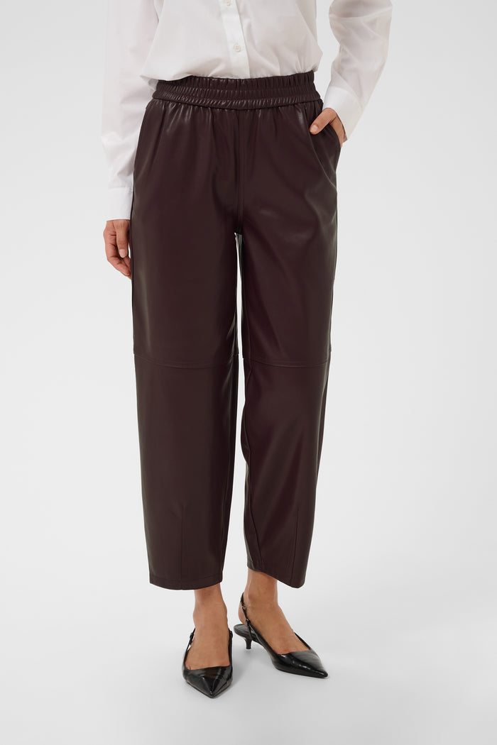 Kaffe Kaarense Fudge Burgundy Barrel Leg Faux Leather Joggers