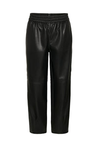 Kaffe Kaarense Black Barrel Leg Faux Leather Joggers