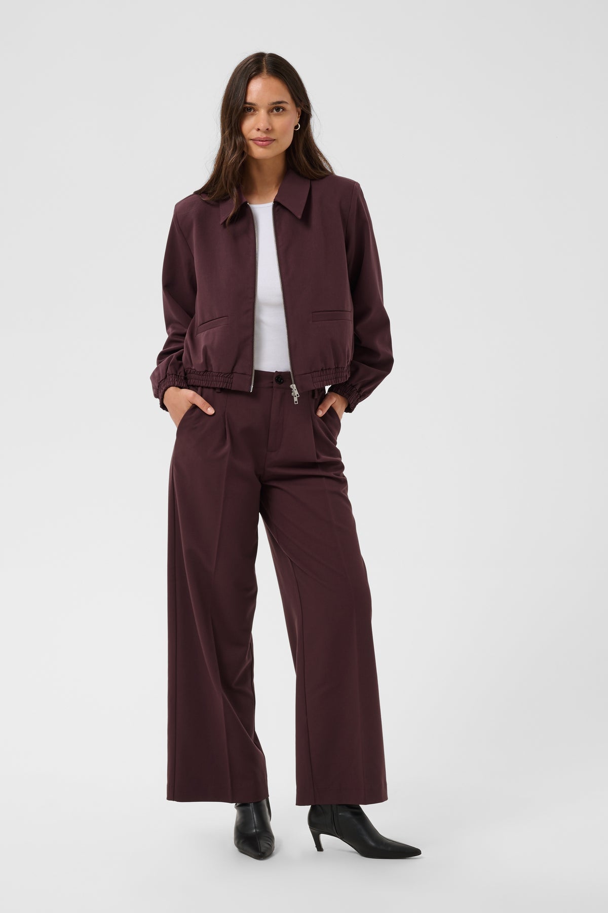 Kaffe Kasakura Fudge Burgundy Bomber Jacket, 10512340