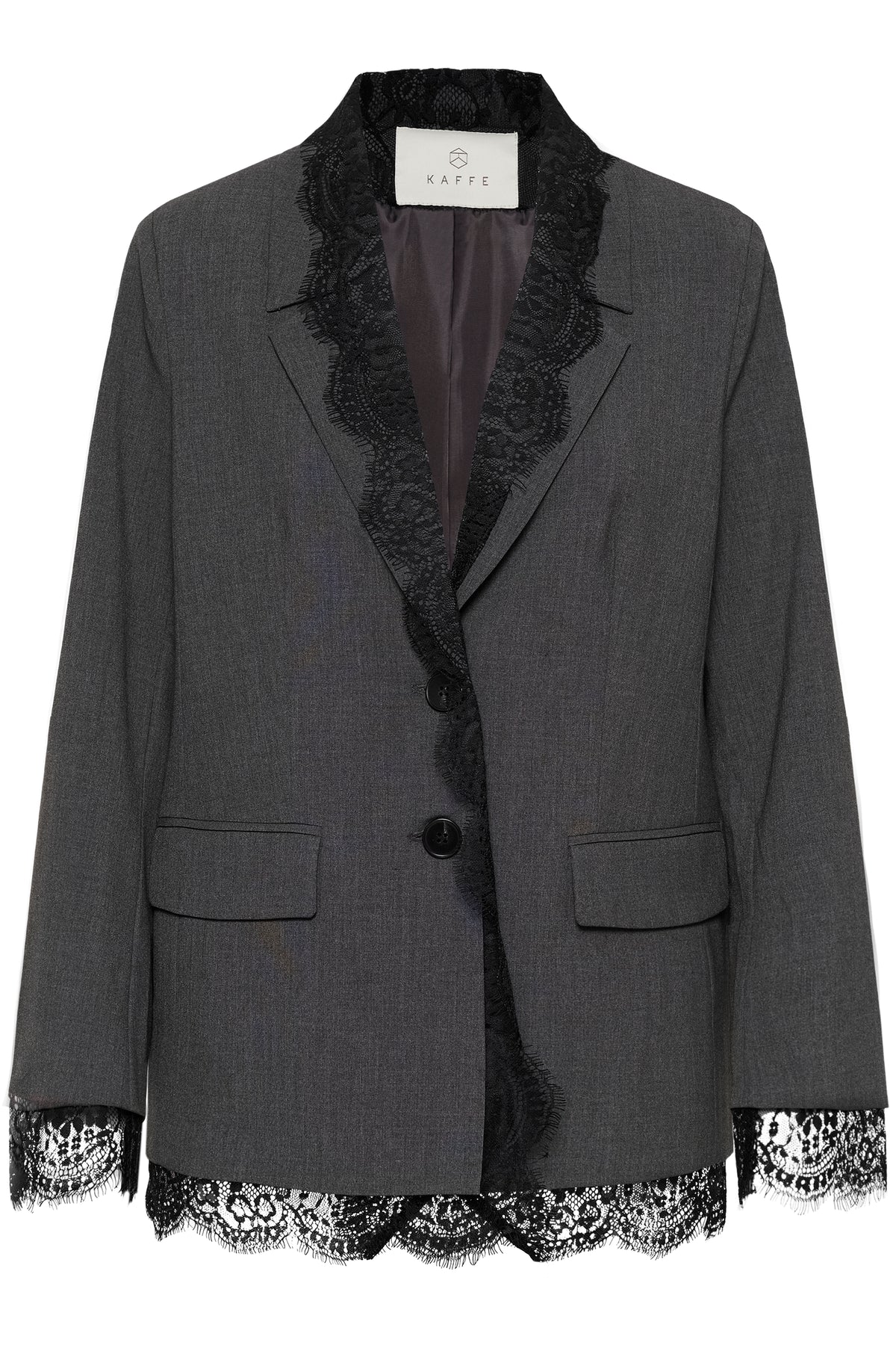 Kaffe Karielle Grey Melange Single Breasted Blazer with Lace Detailing, 10512351