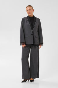 Kaffe Karielle Grey Melange Single Breasted Blazer with Lace Detailing, 10512351
