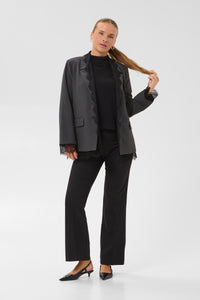 Kaffe Karielle Grey Melange Single Breasted Blazer with Lace Detailing, 10512351