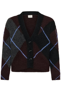 Kaffe Kagrith Dark Grey/Fudge Argyle Knit Cardigan, 10512617