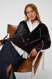 Kaffe Kagrith Dark Grey/Fudge Argyle Knit Cardigan, 10512617