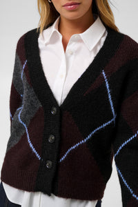 Kaffe Kagrith Dark Grey/Fudge Argyle Knit Cardigan, 10512617
