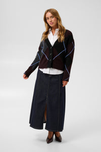 Kaffe Kagrith Dark Grey/Fudge Argyle Knit Cardigan, 10512617