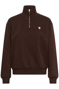 Kaffe KaLiddy Coffee Bean Fleece Lined Half Zip Sweatshirt, 10513266