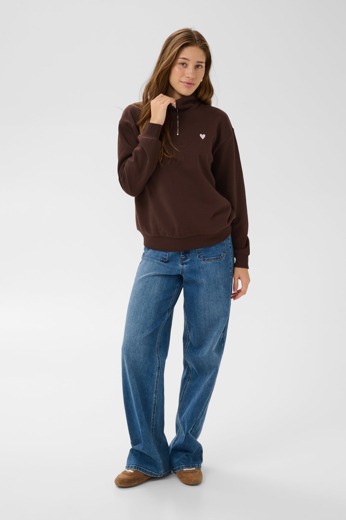 Kaffe KaLiddy Coffee Bean Fleece Lined Half Zip Sweatshirt