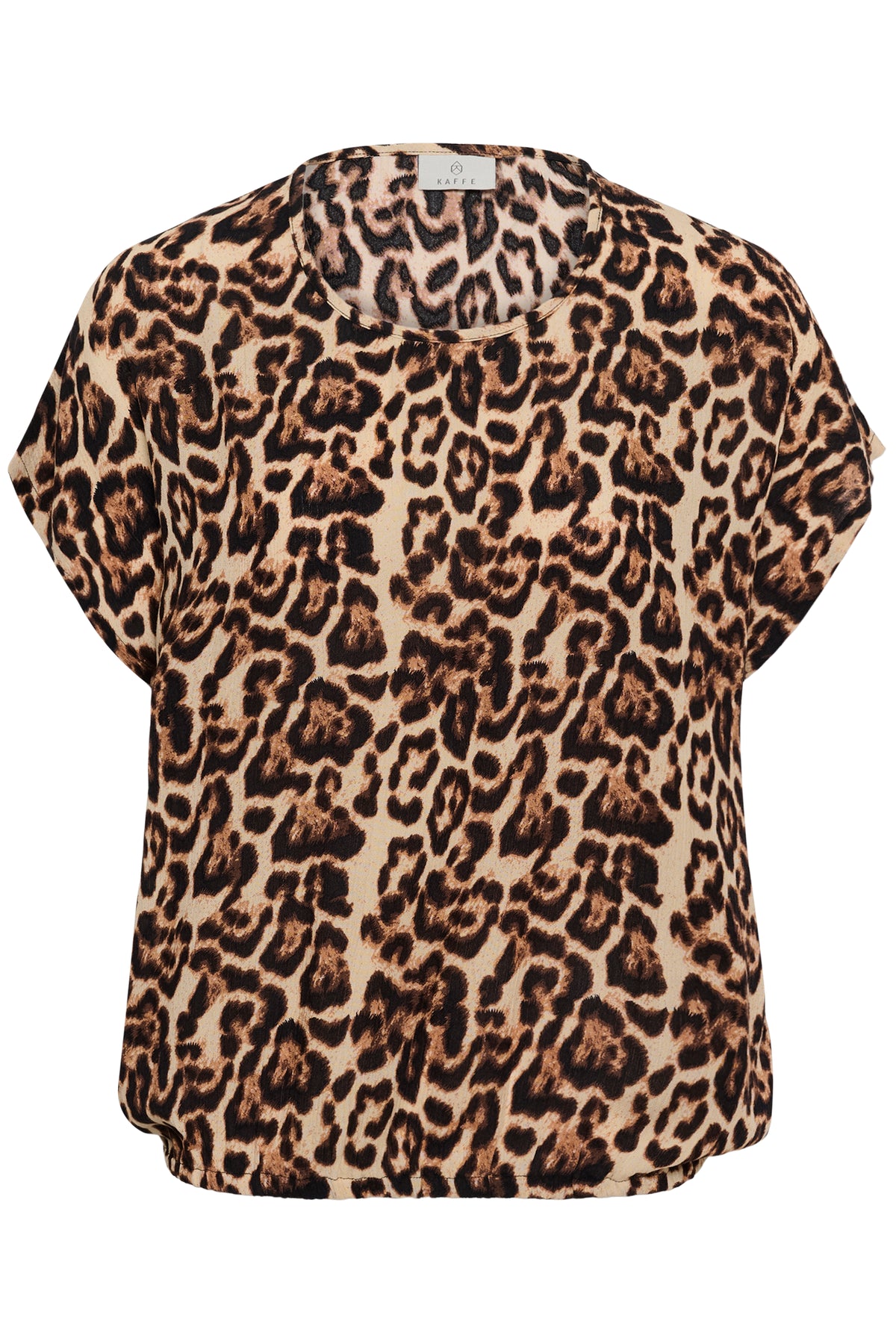 Kaffe Kalokia Natural Leopard Print Elasticated Hem Blouse, 10551852