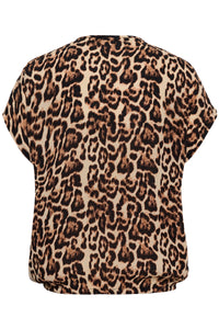 Kaffe Kalokia Natural Leopard Print Elasticated Hem Blouse, 10551852