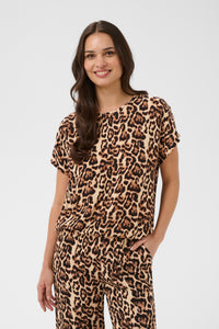 Kaffe Kalokia Natural Leopard Print Elasticated Hem Blouse, 10551852