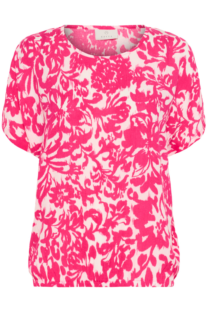 Kaffe Kalokia Beetroot Fuchsia Floral Print Elasticated Hem Blouse, 10551852