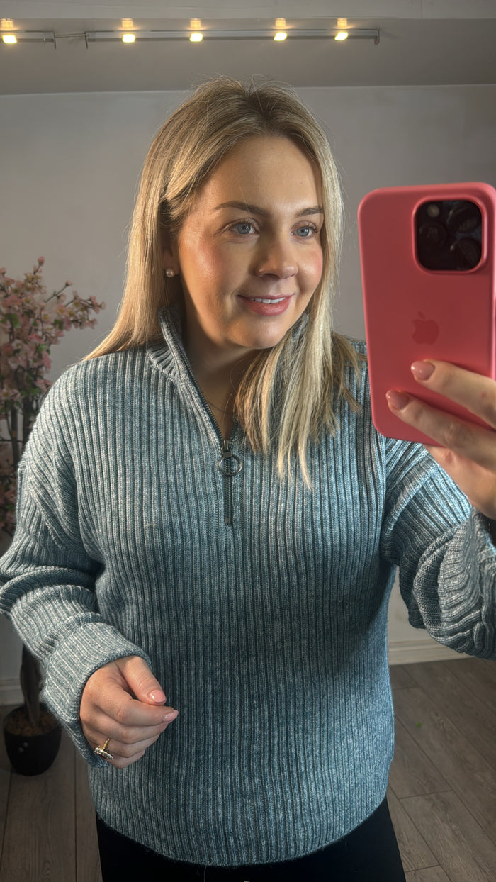 Fransa FrElly Bluestone Melange Half Zip Knitted Pullover