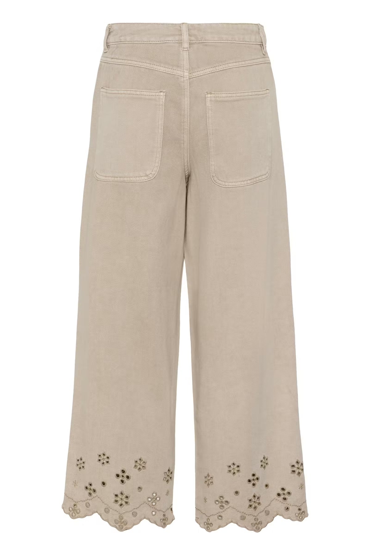 KAFFE Kamimi Feather Beige Broderie Anglaise Cropped Wide Leg Jeans