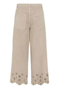 KAFFE Kamimi Feather Beige Broderie Anglaise Cropped Wide Leg Jeans