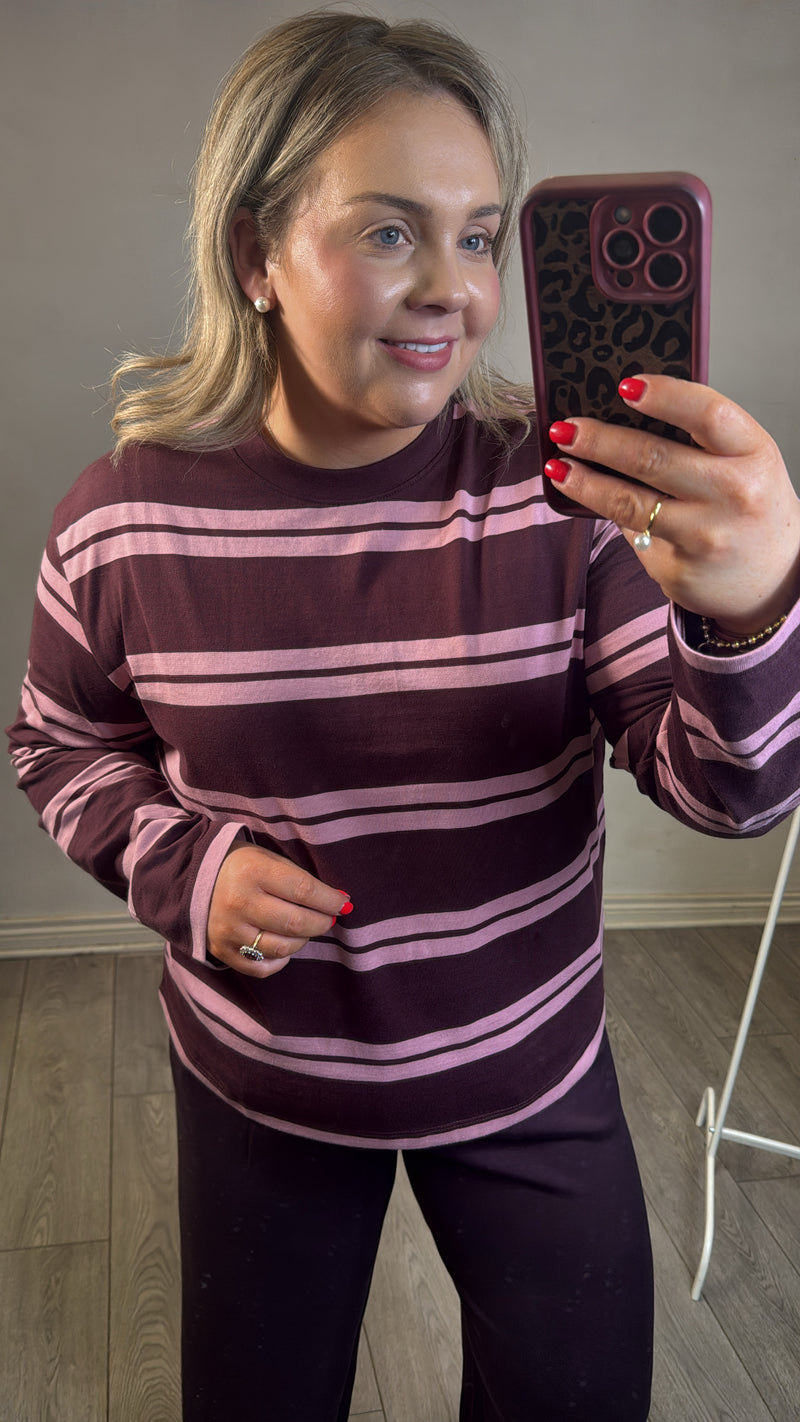 B.Young ByRaja Fudge/Baby Pink Long Sleeve Striped Top