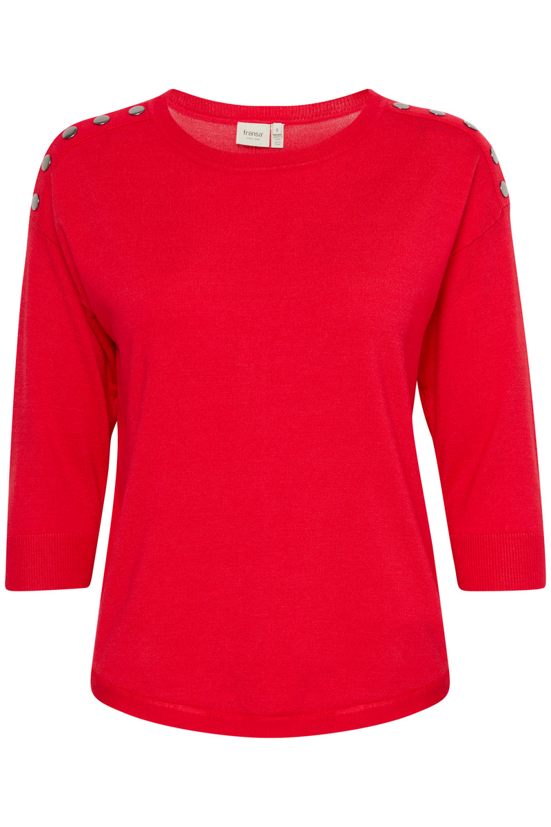 Fransa Poinsettia Red Button Knit