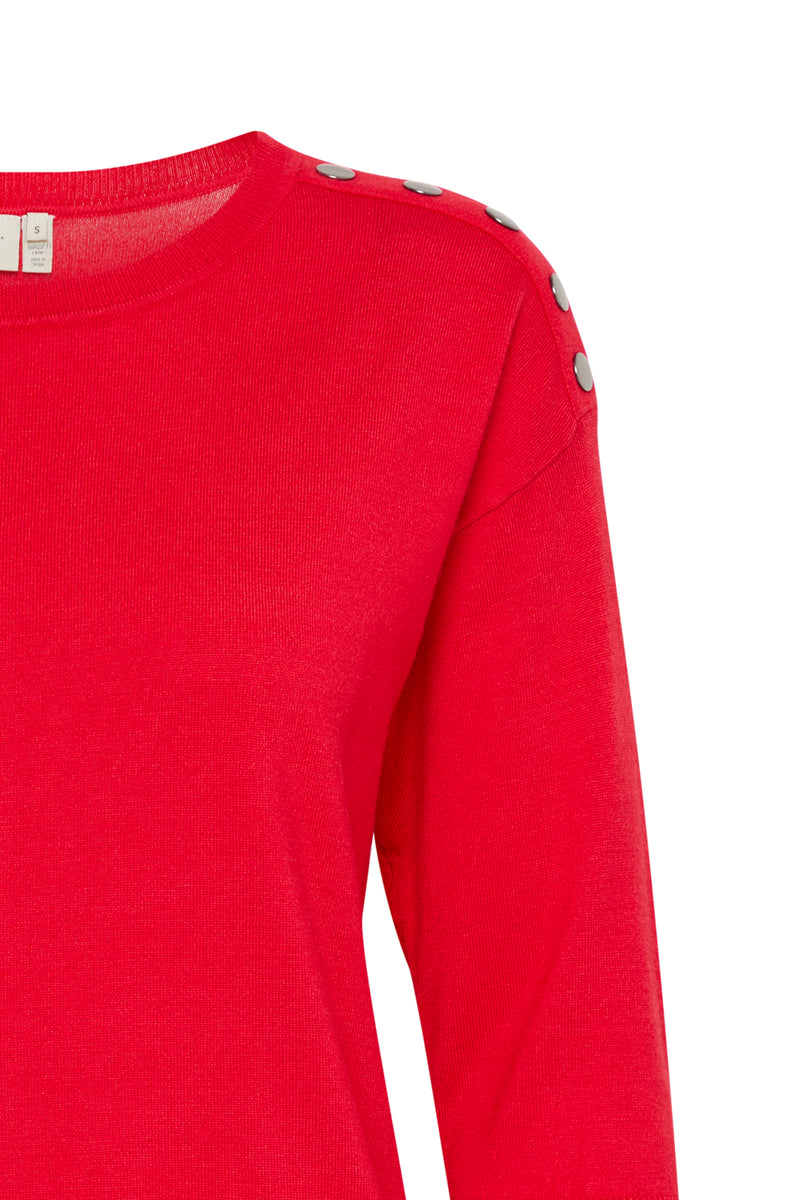 Fransa Poinsettia Red Button Knit