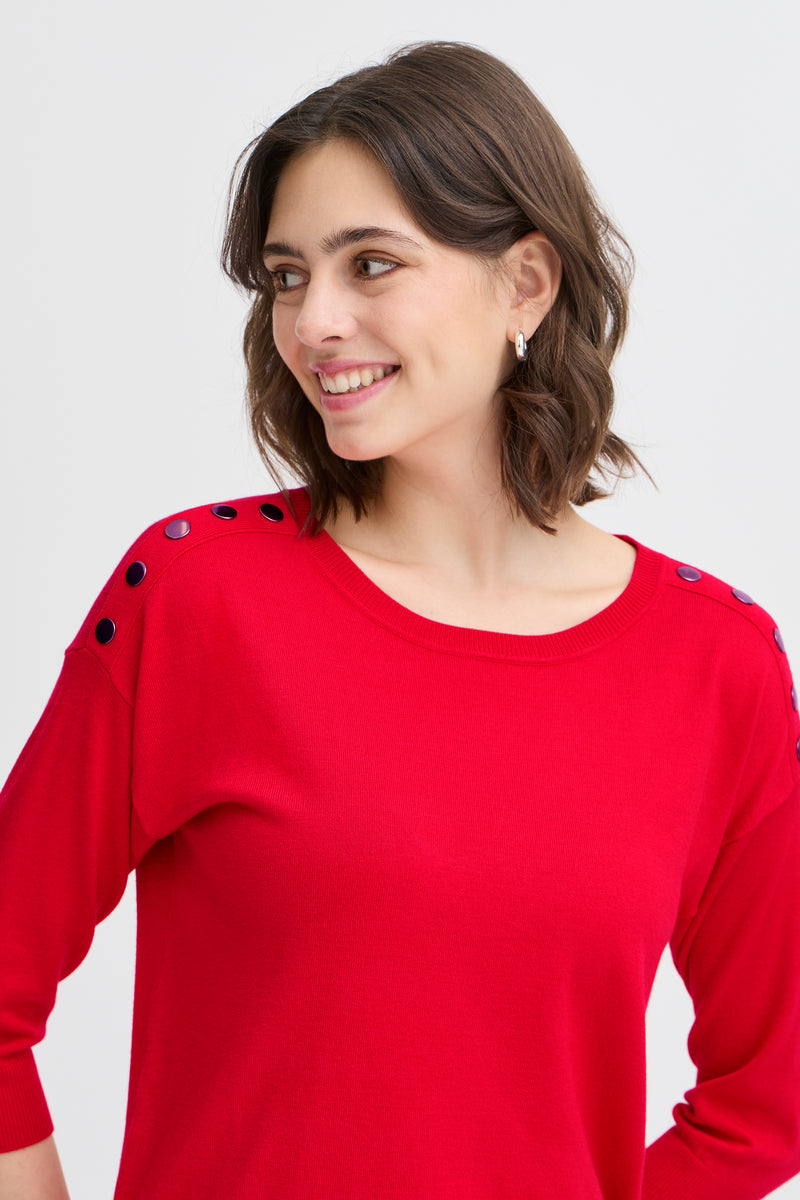 Fransa Poinsettia Red Button Knit