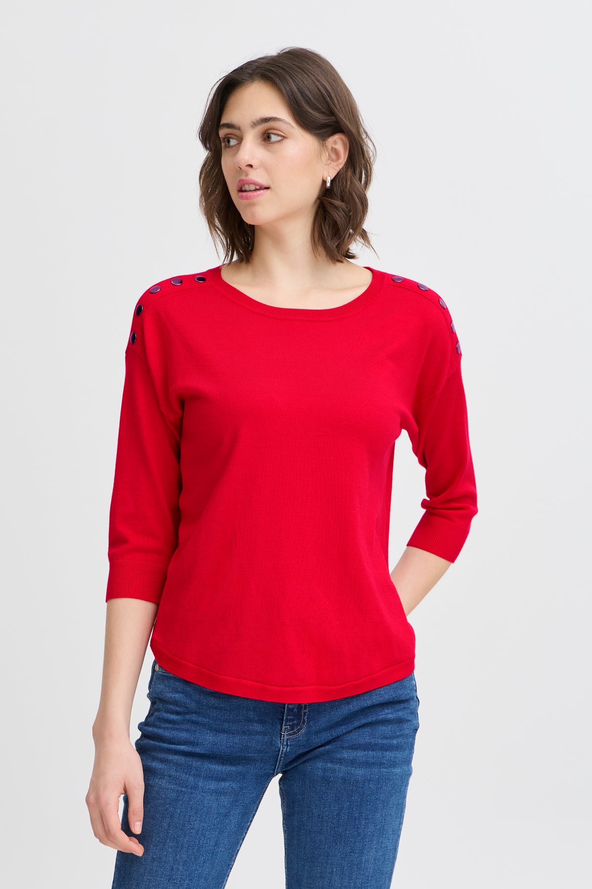 Fransa Poinsettia Red Button Knit