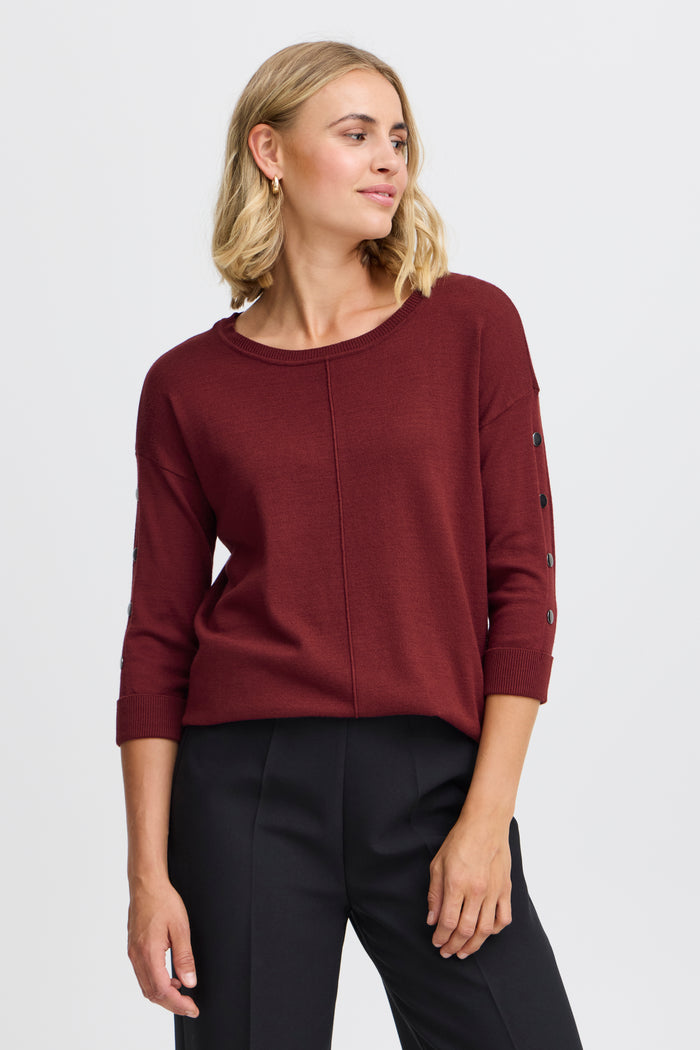 Fransa Frbesmock Tawny Port Button Knit, 20609698