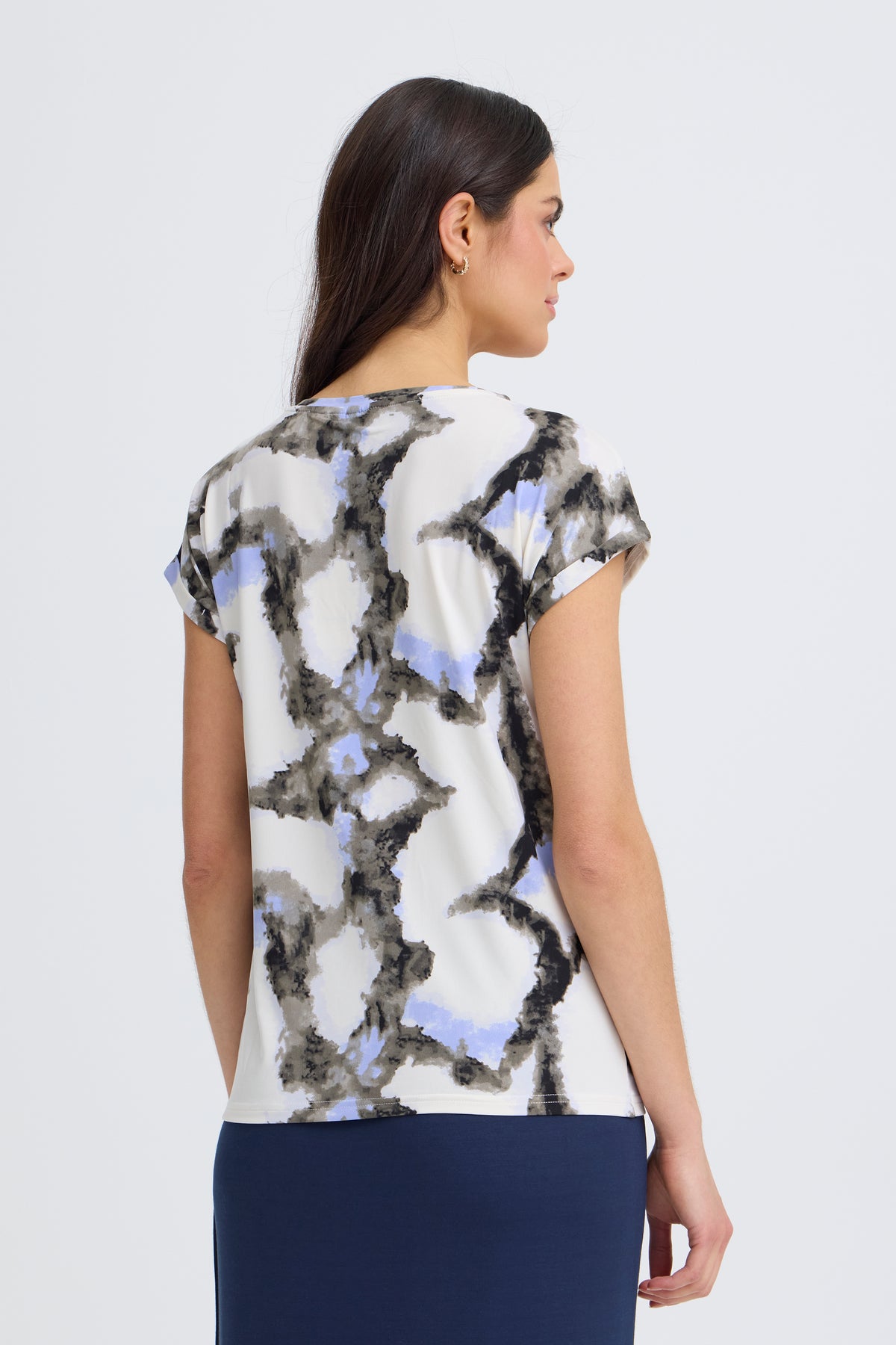 Fransa FrSeen Marble Hydrangea Blue Printed T-Shirt, 20610634