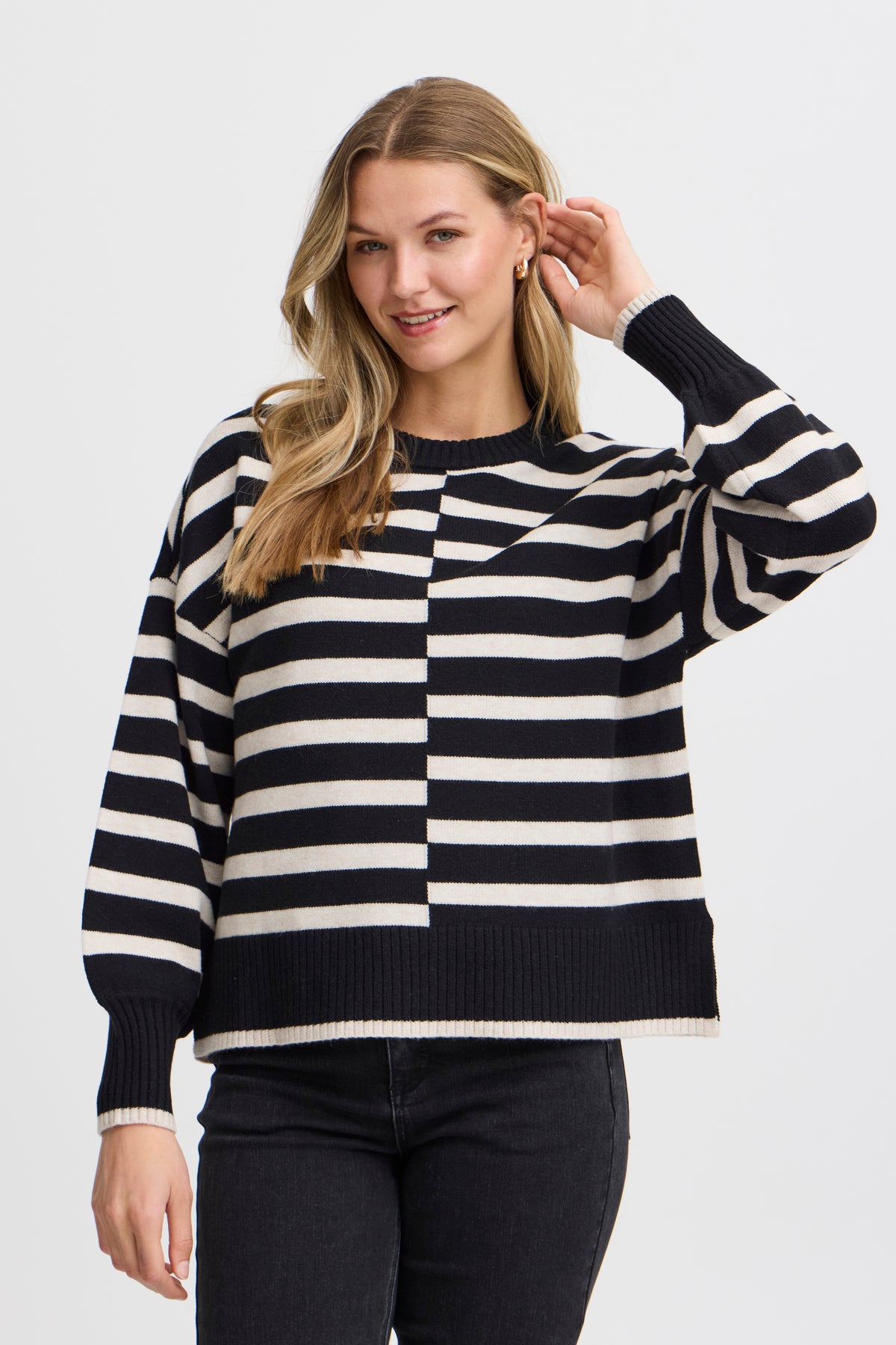 Fransa Frbitte Black Mix Stripe Oversized Knit, 20612456