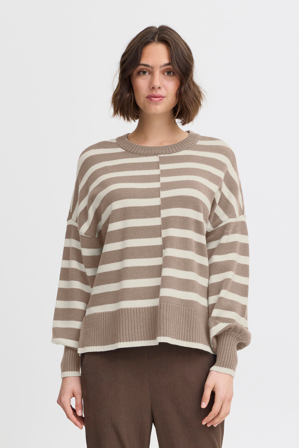 Fransa Frbitte Walnut Mix Stripe Oversized Knit, 20612456