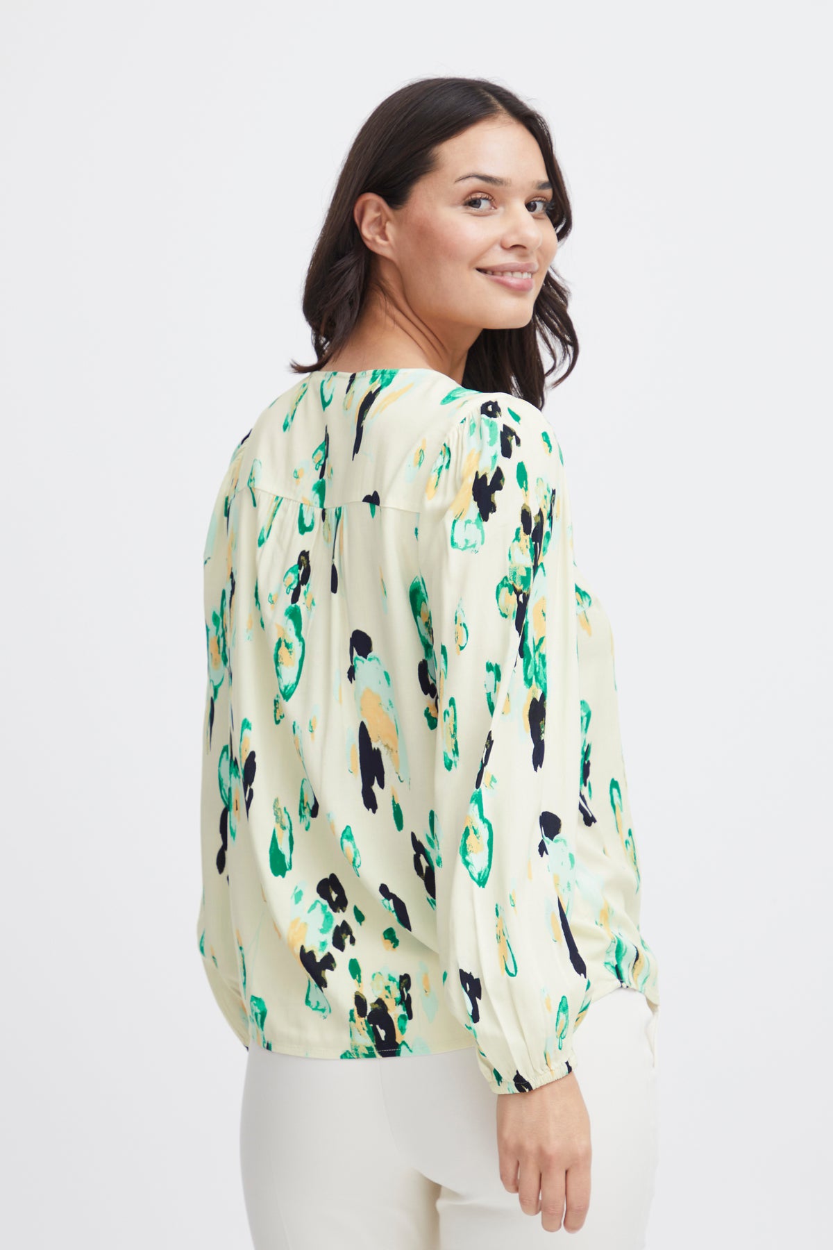 Fransa Frmerle Brook Green Abstract V-Neck Blouse, 20613487