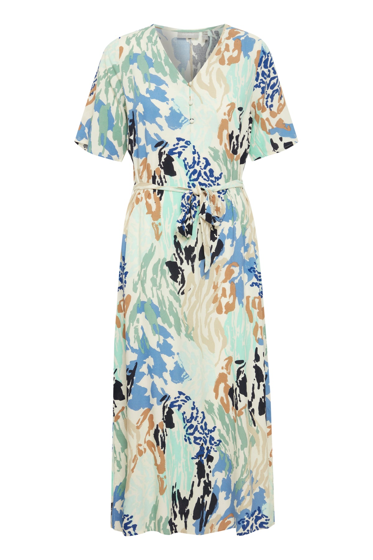 Fransa FrRelax Brook Green Printed V-Neck Midi Dress, 20613660