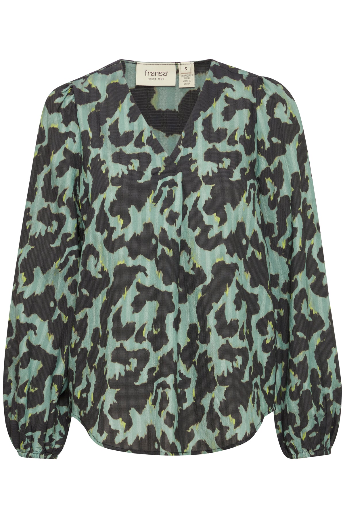 Fransa Frlelu Green Bay Leopard Print V-Neck Blouse, 20614115