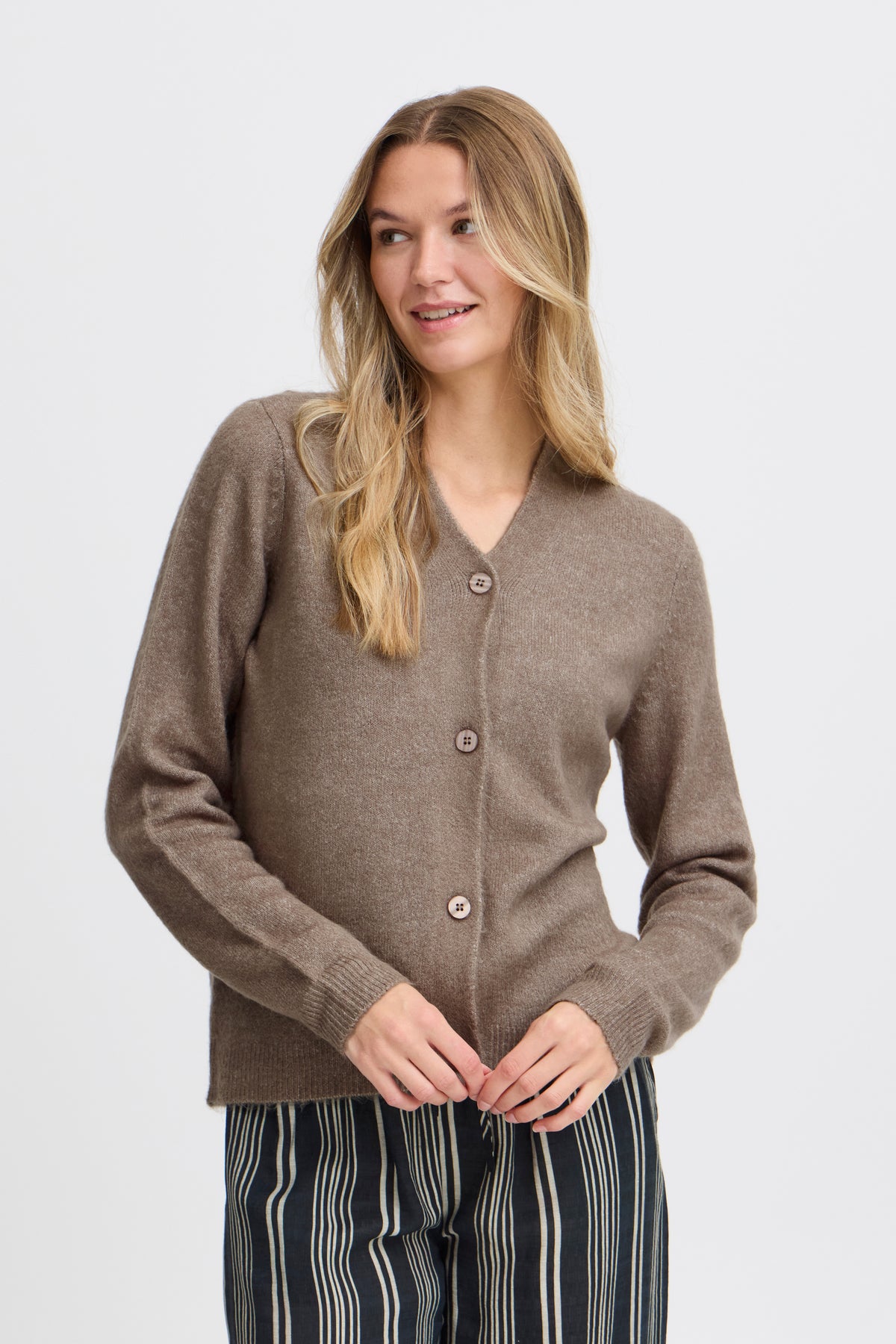 Fransa FrEllis Walnut Supersoft Knitted Cardigan, 20614491