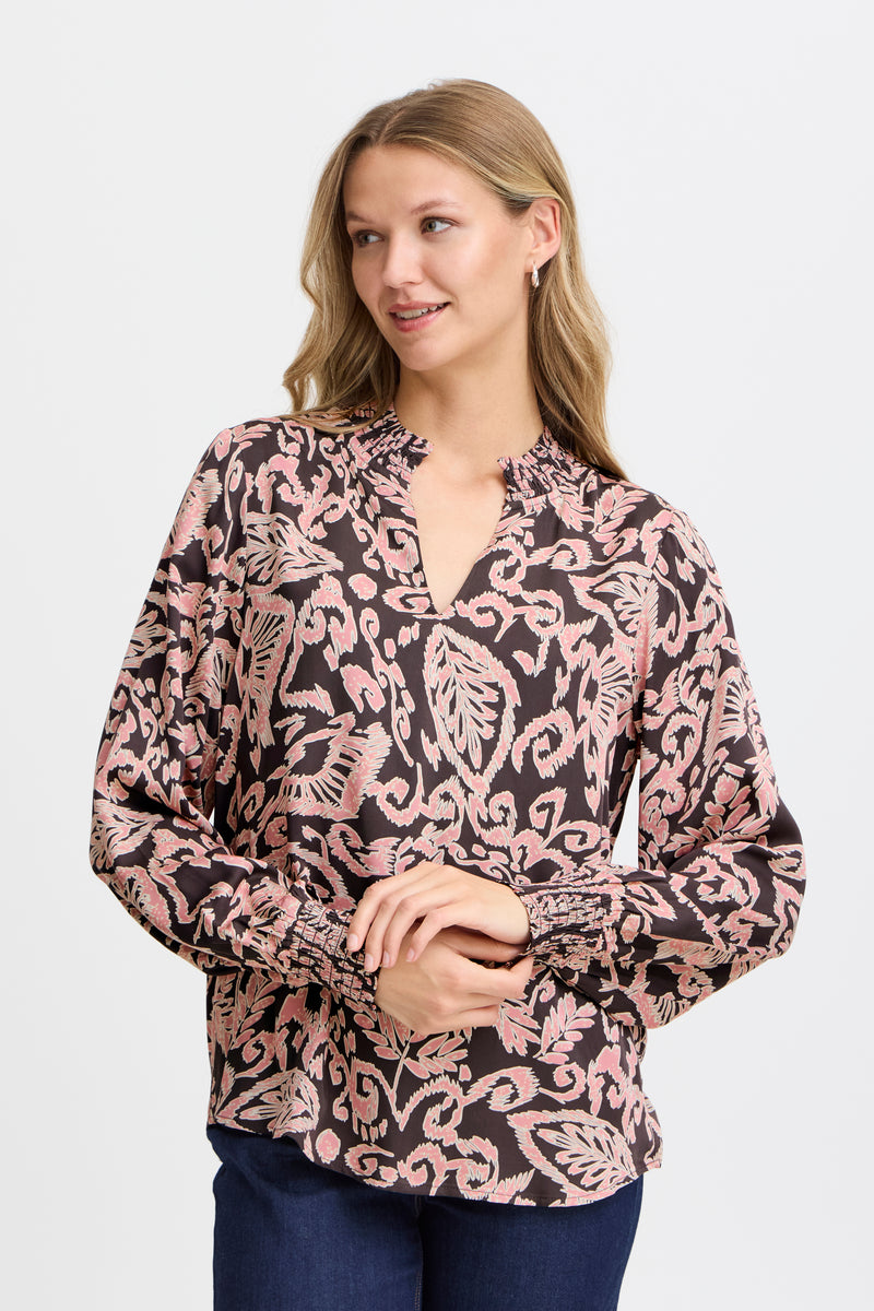 Fransa FrGladis Phantom Grey/Rose V-Neck Abstract Printed Blouse, 20614538