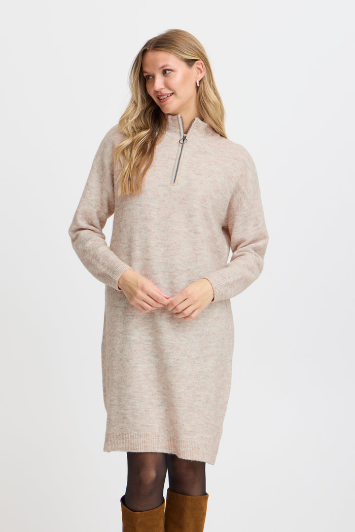 Fransa Frsanny Limestone Melange Knitted Half Zip Jumper Dress, 20614681