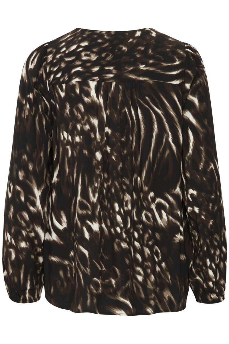 Fransa FrGlowy Black Abstract Printed V-Neck Blouse, 20614867