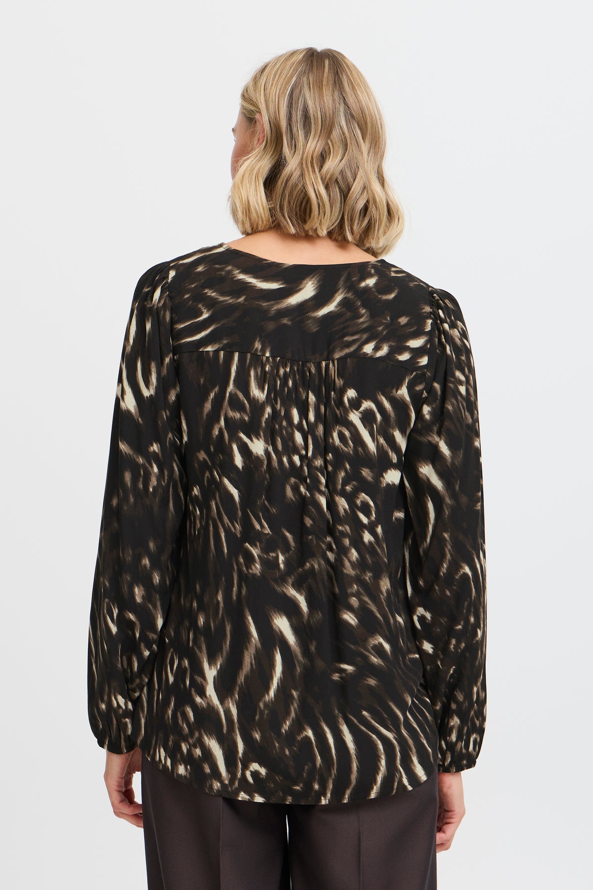 Fransa FrGlowy Black Abstract Printed V-Neck Blouse, 20614867