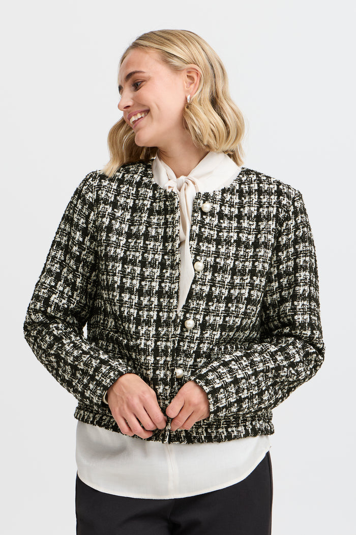 Fransa Frkamilu Black Mix Pearl Button Boucle Jacket, 20614880