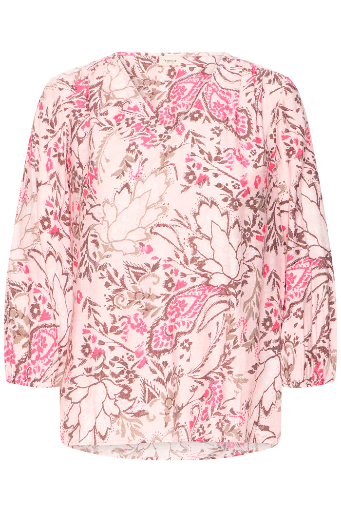 Fransa FrAriana Lotus Pink Floral Print V-Neck Blouse, 20615424