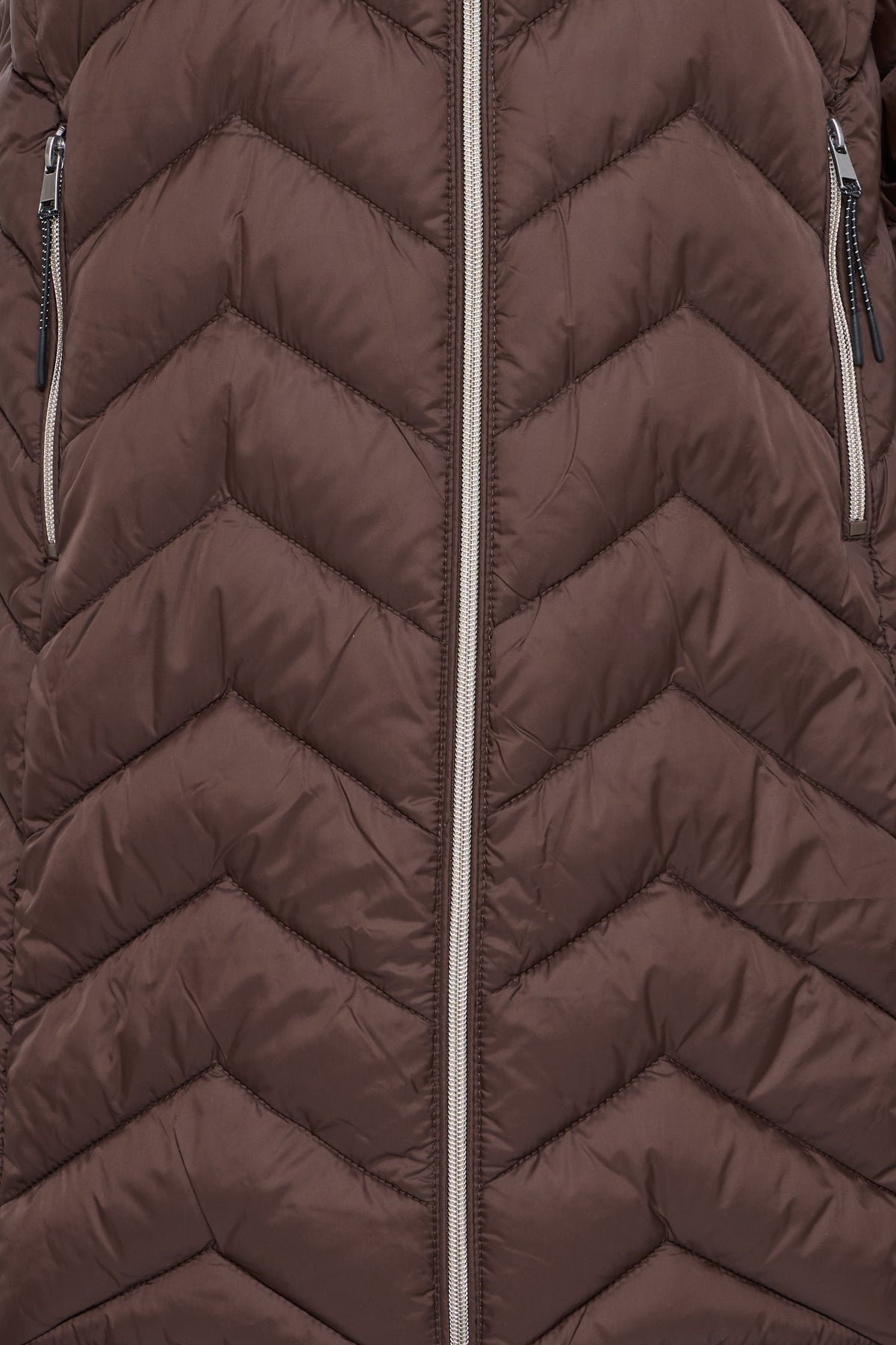 FRANSA FrBaPadding Knee Length Chocolate Hot Fudge Puffa Coat with Hood