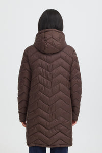 FRANSA FrBaPadding Knee Length Chocolate Hot Fudge Puffa Coat with Hood